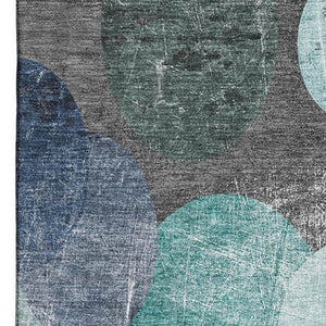 HomeRoots 10' X 14' Teal and Gray Abstract Washable Area Rug – UV Protected, Stain Resistant for Modern Spaces 648916