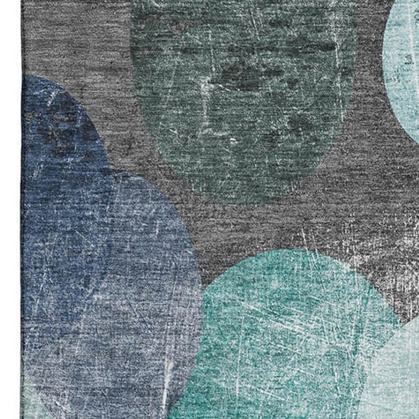 HomeRoots 10' X 14' Teal and Gray Abstract Washable Area Rug – UV Protected, Stain Resistant for Modern Spaces 648916