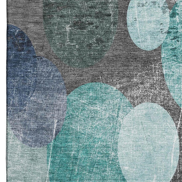 HomeRoots 10' X 14' Teal and Gray Abstract Washable Area Rug – UV Protected, Stain Resistant for Modern Spaces 648916