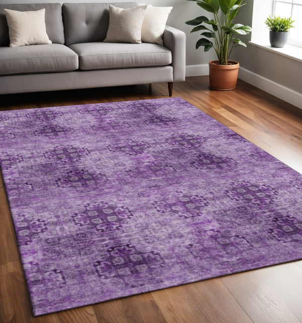HomeRoots 5' X 8' Eggplant Floral Medallion Area Rug - Washable, Stain-Resistant, UV-Protected Charm for Any Room 648918