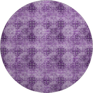 HomeRoots 8' Elegant Eggplant and Ivory Floral Medallion Washable Round Rug with UV Protection and Durability 648919