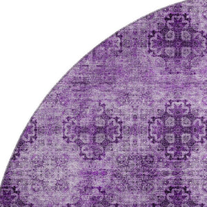 HomeRoots 8' Elegant Eggplant and Ivory Floral Medallion Washable Round Rug with UV Protection and Durability 648919