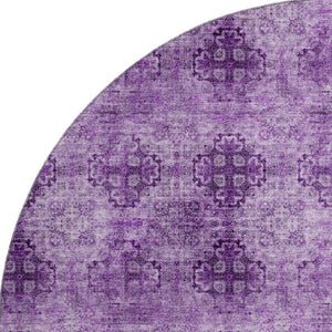 HomeRoots 8' Elegant Eggplant and Ivory Floral Medallion Washable Round Rug with UV Protection and Durability 648919
