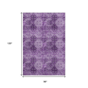 HomeRoots 8' X 10' Eggplant & Ivory Floral Medallion Rug - Washable, UV Protected, Stain Resistant Design! 648920