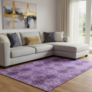 HomeRoots 8' X 10' Eggplant & Ivory Floral Medallion Rug - Washable, UV Protected, Stain Resistant Design! 648920