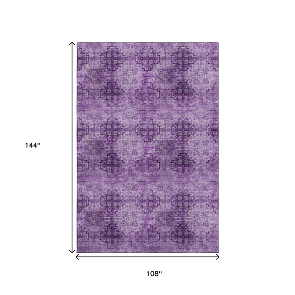 HomeRoots 9' X 12' Eggplant Floral Medallion Area Rug - Washable, UV-Protected, Durable for Family Spaces 648921