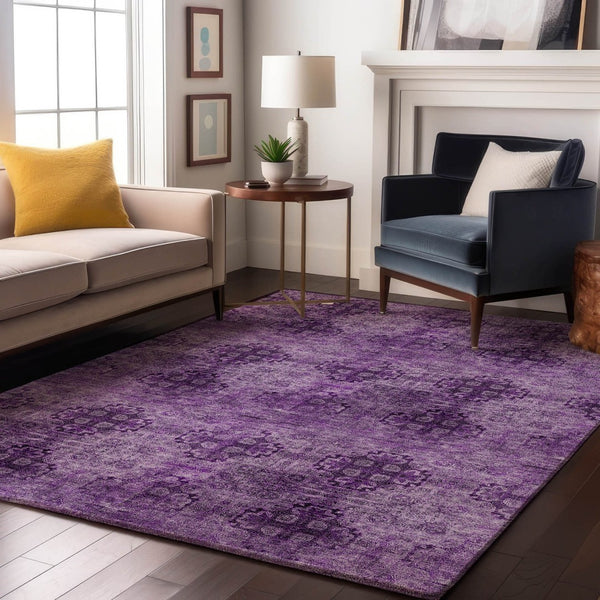 HomeRoots 9' X 12' Eggplant Floral Medallion Area Rug - Washable, UV-Protected, Durable for Family Spaces 648921