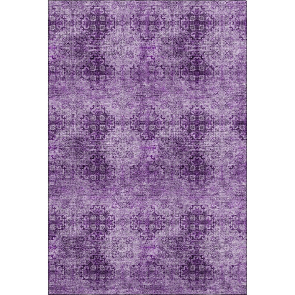 HomeRoots 9' X 12' Eggplant Floral Medallion Area Rug - Washable, UV-Protected, Durable for Family Spaces 648921