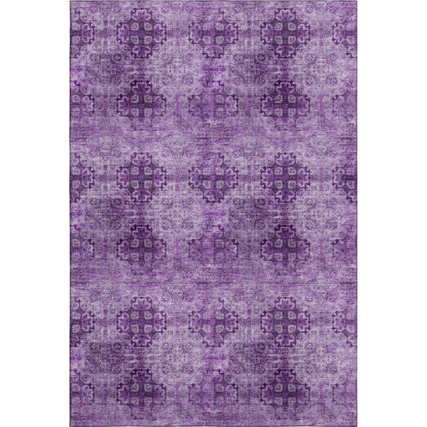 HomeRoots 9' X 12' Eggplant Floral Medallion Area Rug - Washable, UV-Protected, Durable for Family Spaces 648921