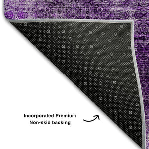 HomeRoots 9' X 12' Eggplant Floral Medallion Area Rug - Washable, UV-Protected, Durable for Family Spaces 648921