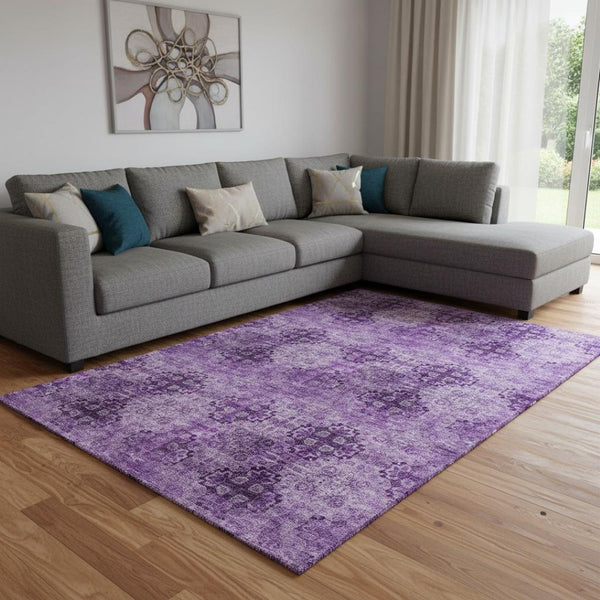 HomeRoots 9' X 12' Eggplant Floral Medallion Area Rug - Washable, UV-Protected, Durable for Family Spaces 648921