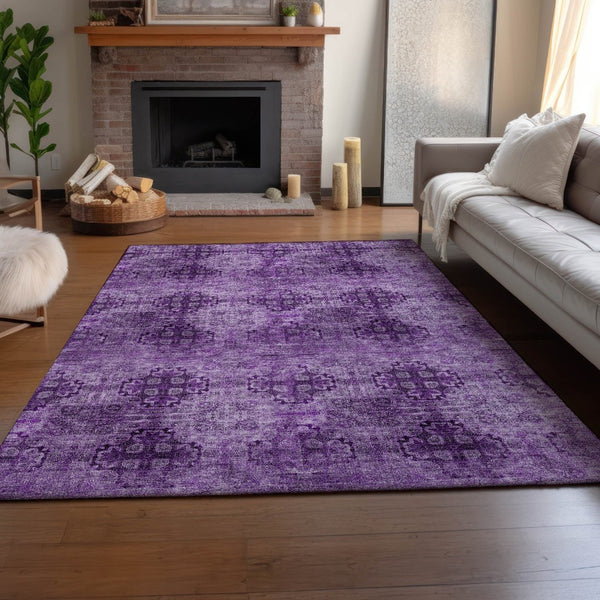 HomeRoots 9' X 12' Eggplant Floral Medallion Area Rug - Washable, UV-Protected, Durable for Family Spaces 648921