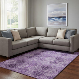 HomeRoots 10' X 14' Eggplant & Ivory Floral Medallion Area Rug - Washable, Durable, UV Protected for Homes 648922