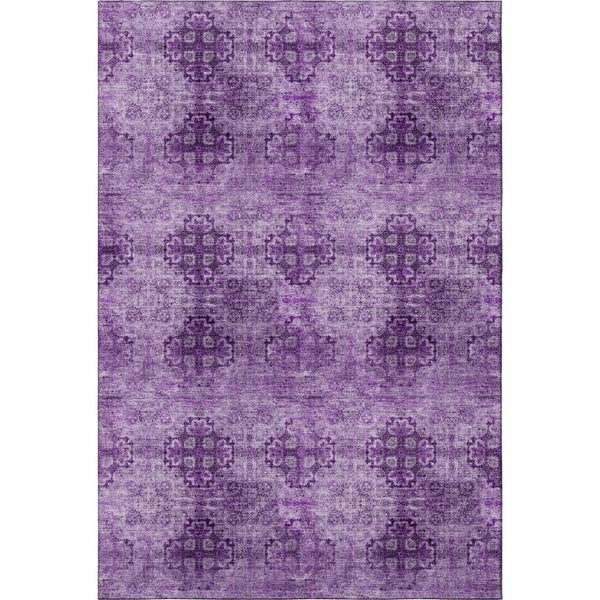 HomeRoots 10' X 14' Eggplant & Ivory Floral Medallion Area Rug - Washable, Durable, UV Protected for Homes 648922