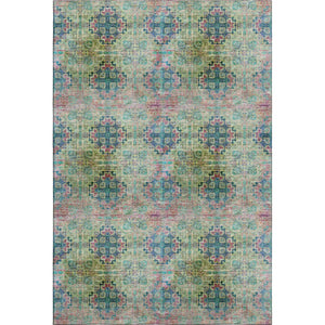 HomeRoots 5' X 8' Floral Medallion Area Rug – Green, Blush & Teal, Washable, UV Protected, Stain Resistant! 648924