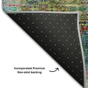HomeRoots 5' X 8' Floral Medallion Area Rug – Green, Blush & Teal, Washable, UV Protected, Stain Resistant! 648924