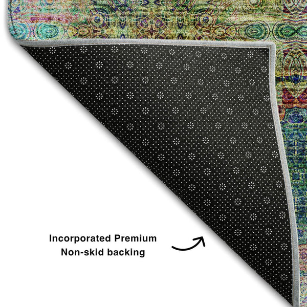 HomeRoots 5' X 8' Floral Medallion Area Rug – Green, Blush & Teal, Washable, UV Protected, Stain Resistant! 648924