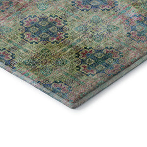 HomeRoots 5' X 8' Floral Medallion Area Rug – Green, Blush & Teal, Washable, UV Protected, Stain Resistant! 648924