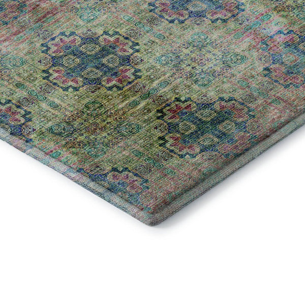 HomeRoots 5' X 8' Floral Medallion Area Rug – Green, Blush & Teal, Washable, UV Protected, Stain Resistant! 648924