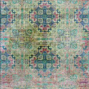 HomeRoots 5' X 8' Floral Medallion Area Rug – Green, Blush & Teal, Washable, UV Protected, Stain Resistant! 648924