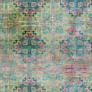 HomeRoots 10' X 14' Floral Medallion Washable Area Rug in Green, Blush, Teal - UV Protected for Busy Homes 648928