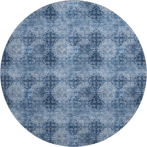 HomeRoots 8' Navy Blue Floral Medallion Round Rug - Washable, UV-Protected, Durable & Easy to Maintain for Homes 648931