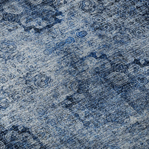 HomeRoots 8' Navy Blue Floral Medallion Round Rug - Washable, UV-Protected, Durable & Easy to Maintain for Homes 648931