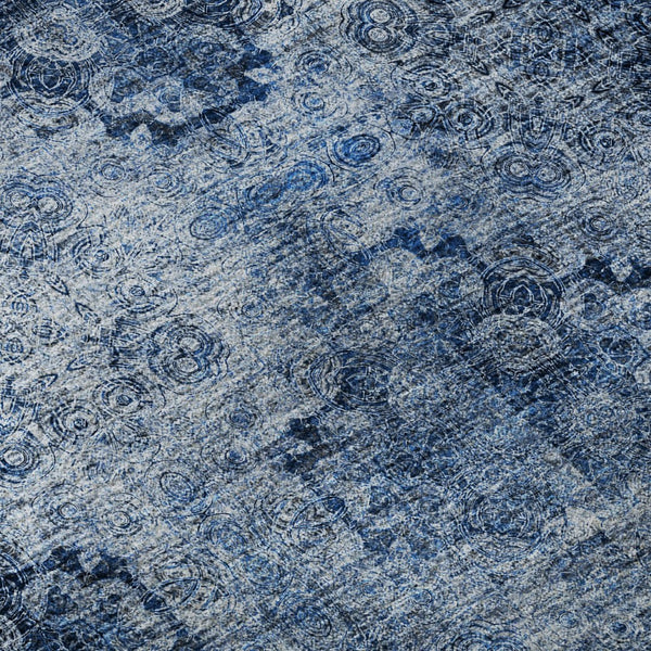 HomeRoots 8' Navy Blue Floral Medallion Round Rug - Washable, UV-Protected, Durable & Easy to Maintain for Homes 648931