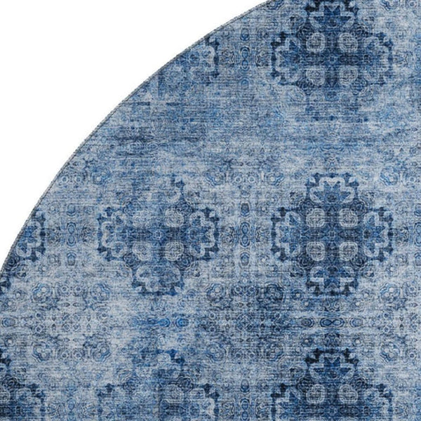 HomeRoots 8' Navy Blue Floral Medallion Round Rug - Washable, UV-Protected, Durable & Easy to Maintain for Homes 648931