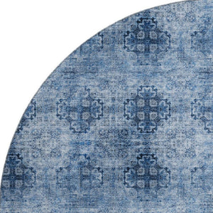 HomeRoots 8' Navy Blue Floral Medallion Round Rug - Washable, UV-Protected, Durable & Easy to Maintain for Homes 648931
