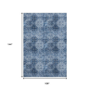 HomeRoots 9' X 12' Navy Blue Floral Medallion Area Rug - Washable, Stain-Resistant & UV-Protected Design! 648933