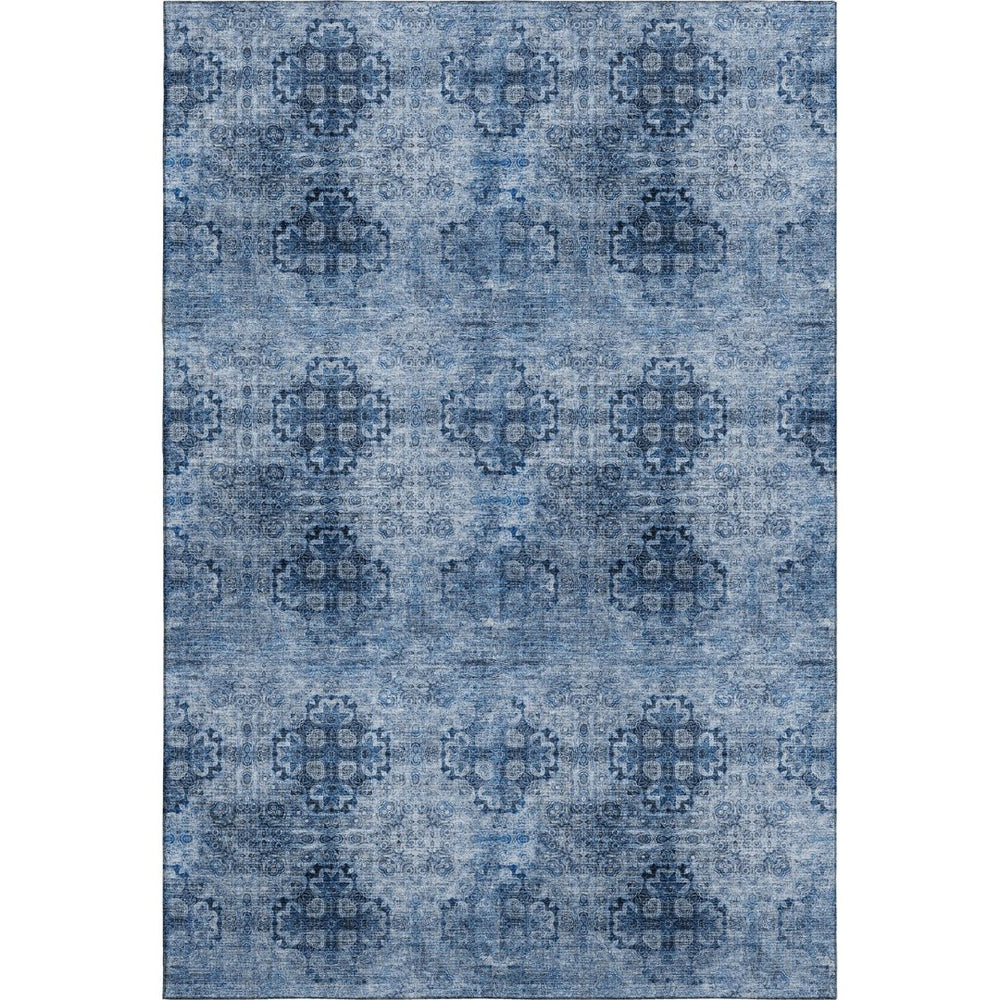 HomeRoots 9' X 12' Navy Blue Floral Medallion Area Rug - Washable, Stain-Resistant & UV-Protected Design! 648933