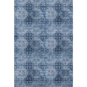 HomeRoots 9' X 12' Navy Blue Floral Medallion Area Rug - Washable, Stain-Resistant & UV-Protected Design! 648933