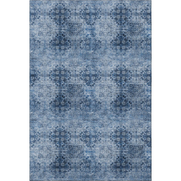 HomeRoots 9' X 12' Navy Blue Floral Medallion Area Rug - Washable, Stain-Resistant & UV-Protected Design! 648933