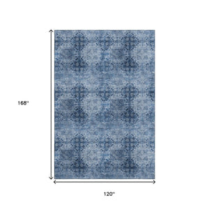 HomeRoots 10' X 14' Navy Blue Floral Medallion Area Rug - Washable, UV Protected, Durable for Family Living Spaces 648934