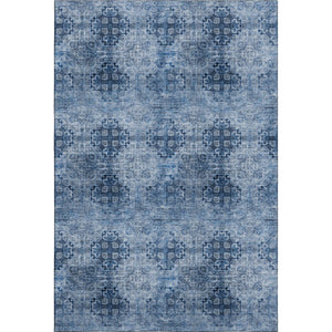 HomeRoots 10' X 14' Navy Blue Floral Medallion Area Rug - Washable, UV Protected, Durable for Family Living Spaces 648934