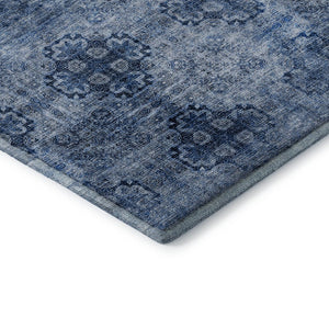 HomeRoots 10' X 14' Navy Blue Floral Medallion Area Rug - Washable, UV Protected, Durable for Family Living Spaces 648934