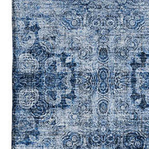HomeRoots 10' X 14' Navy Blue Floral Medallion Area Rug - Washable, UV Protected, Durable for Family Living Spaces 648934