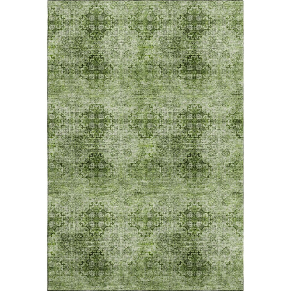 HomeRoots 5' X 8' Olive Green Floral Medallion Area Rug - Durable, Washable, UV Protected for Easy Care & Style 648936
