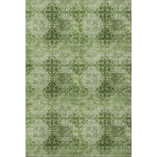 HomeRoots 5' X 8' Olive Green Floral Medallion Area Rug - Durable, Washable, UV Protected for Easy Care & Style 648936