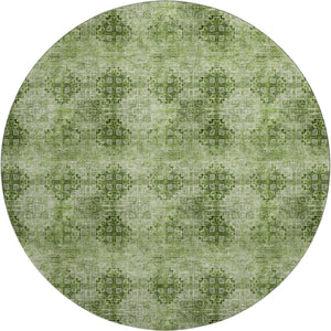 HomeRoots 8' Olive Green Floral Medallion Washable Round Rug - Durable, UV-Protected, Ideal for Families & Pets 648937