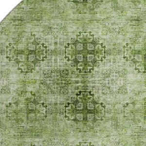 HomeRoots 8' Olive Green Floral Medallion Washable Round Rug - Durable, UV-Protected, Ideal for Families & Pets 648937