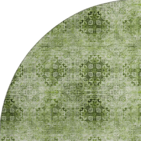HomeRoots 8' Olive Green Floral Medallion Washable Round Rug - Durable, UV-Protected, Ideal for Families & Pets 648937