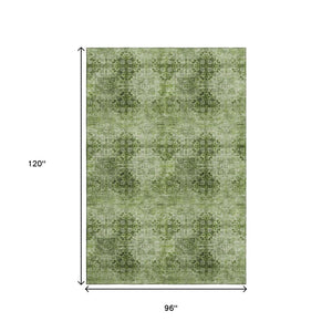 HomeRoots 8' X 10' Olive Green & Ivory Floral Medallion Rug - Durable, Washable, UV Protected for Homes 648938