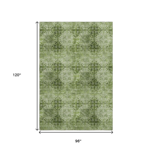 HomeRoots 8' X 10' Olive Green & Ivory Floral Medallion Rug - Durable, Washable, UV Protected for Homes 648938