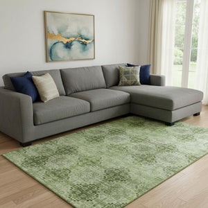 HomeRoots 8' X 10' Olive Green & Ivory Floral Medallion Rug - Durable, Washable, UV Protected for Homes 648938