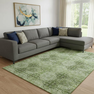 HomeRoots 9' Olive Green & Ivory Floral Medallion Area Rug: Washable, UV Protected, Durable for High-Traffic Spaces 648939
