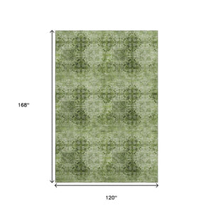HomeRoots 10' X 14' Olive Green Floral Medallion Area Rug – Washable, UV-Protected, Perfect for Busy Homes! 648940