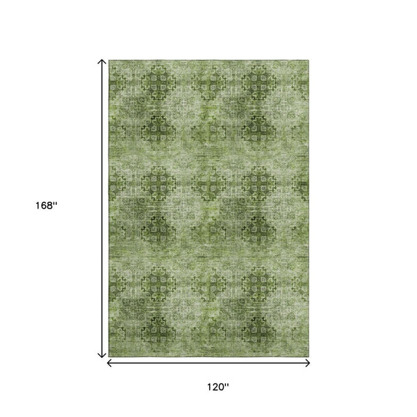 HomeRoots 10' X 14' Olive Green Floral Medallion Area Rug – Washable, UV-Protected, Perfect for Busy Homes! 648940