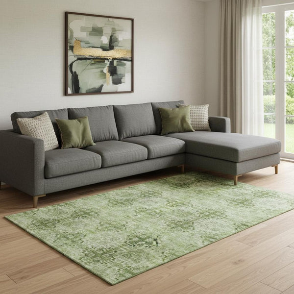 HomeRoots 10' X 14' Olive Green Floral Medallion Area Rug – Washable, UV-Protected, Perfect for Busy Homes! 648940